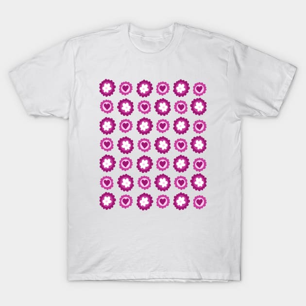 Cute Girly Retro Pink Valentines Hearts and Flowers Pattern, made by EndlessEmporium T-Shirt by EndlessEmporium